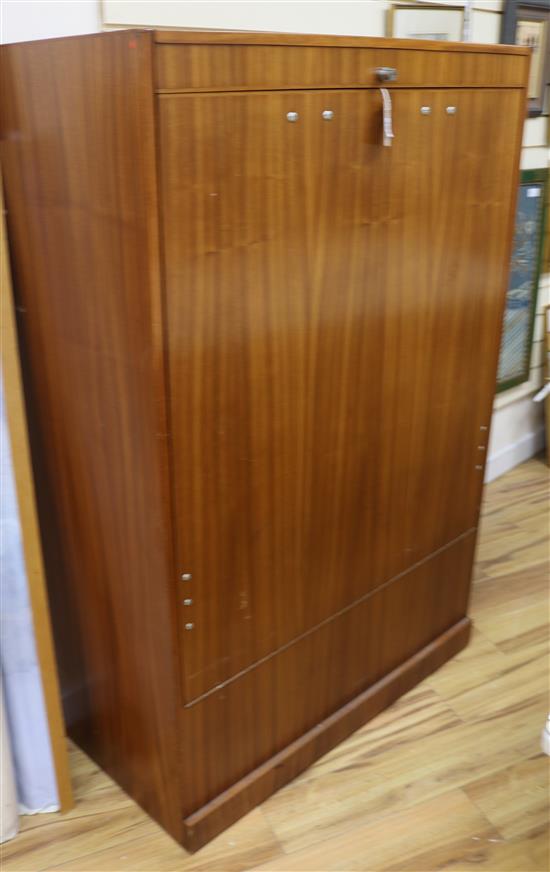 A modern sapele wood upright plan chest with fall front, containing a collection of 1:1250 scale Ordnance Survey, maps, W 3ft 1.25in H.